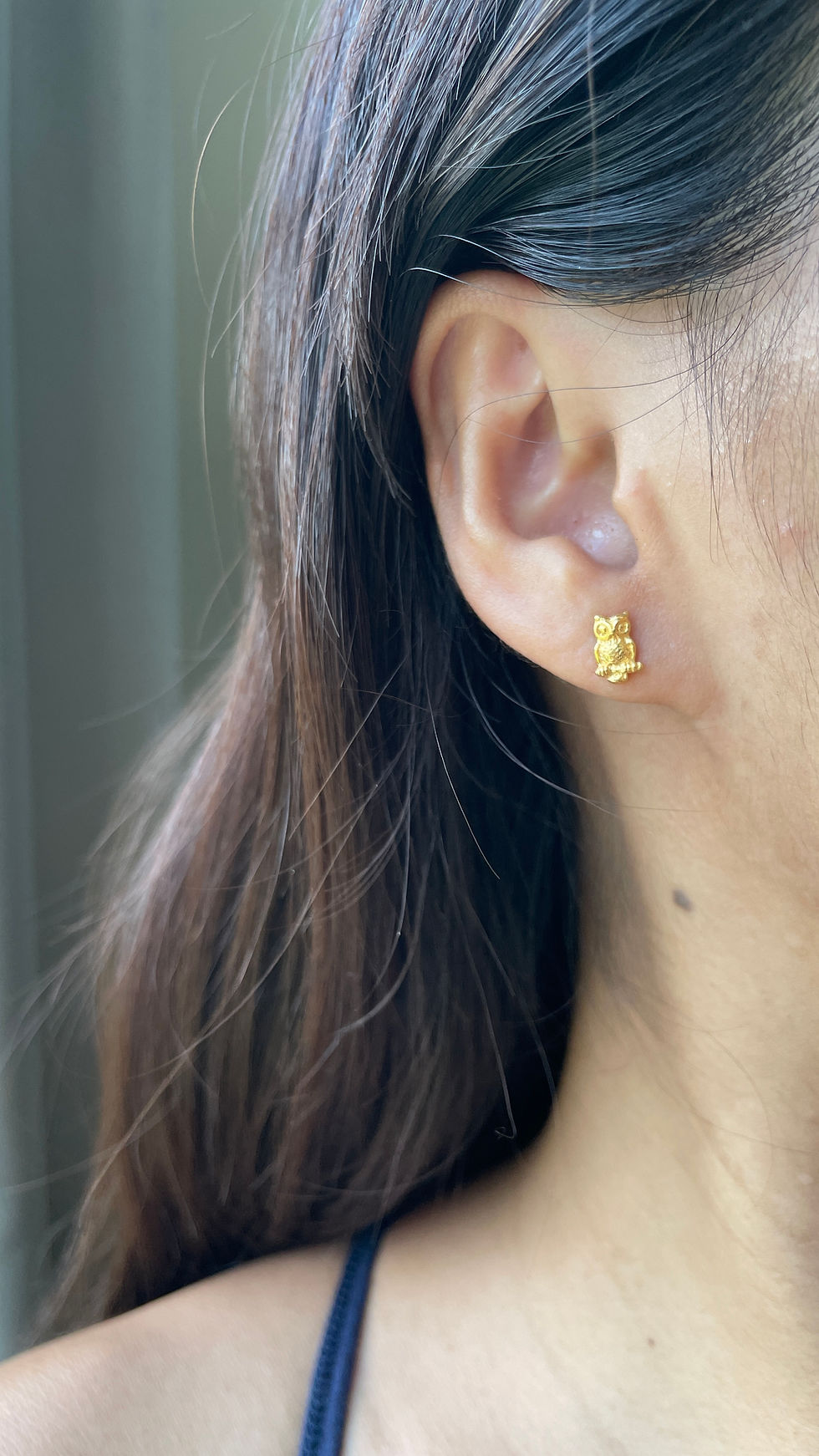 Thumbnail: 22k 916 stud earring- lucky owl earring-2.16g