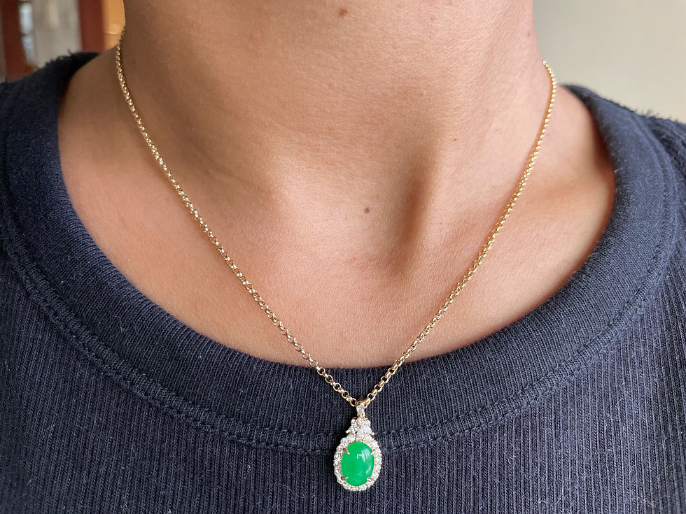 Thumbnail: Type A Jadeite Jade and Natural Diamond pendant in 18k Yellow Gold