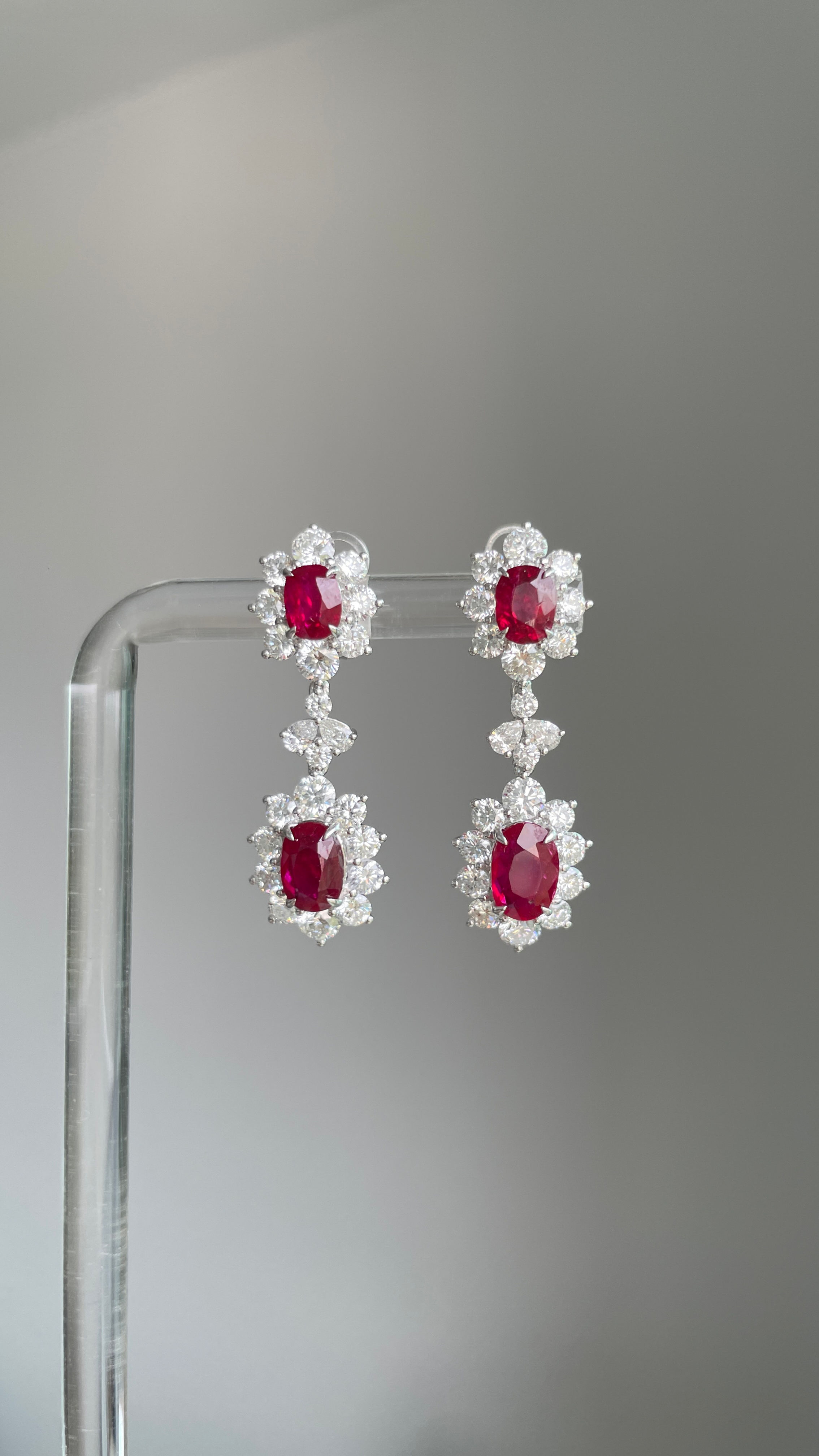 No-Heat Pigeon Blood Burmese Ruby Earring with Natural Diamonds in 18k gold