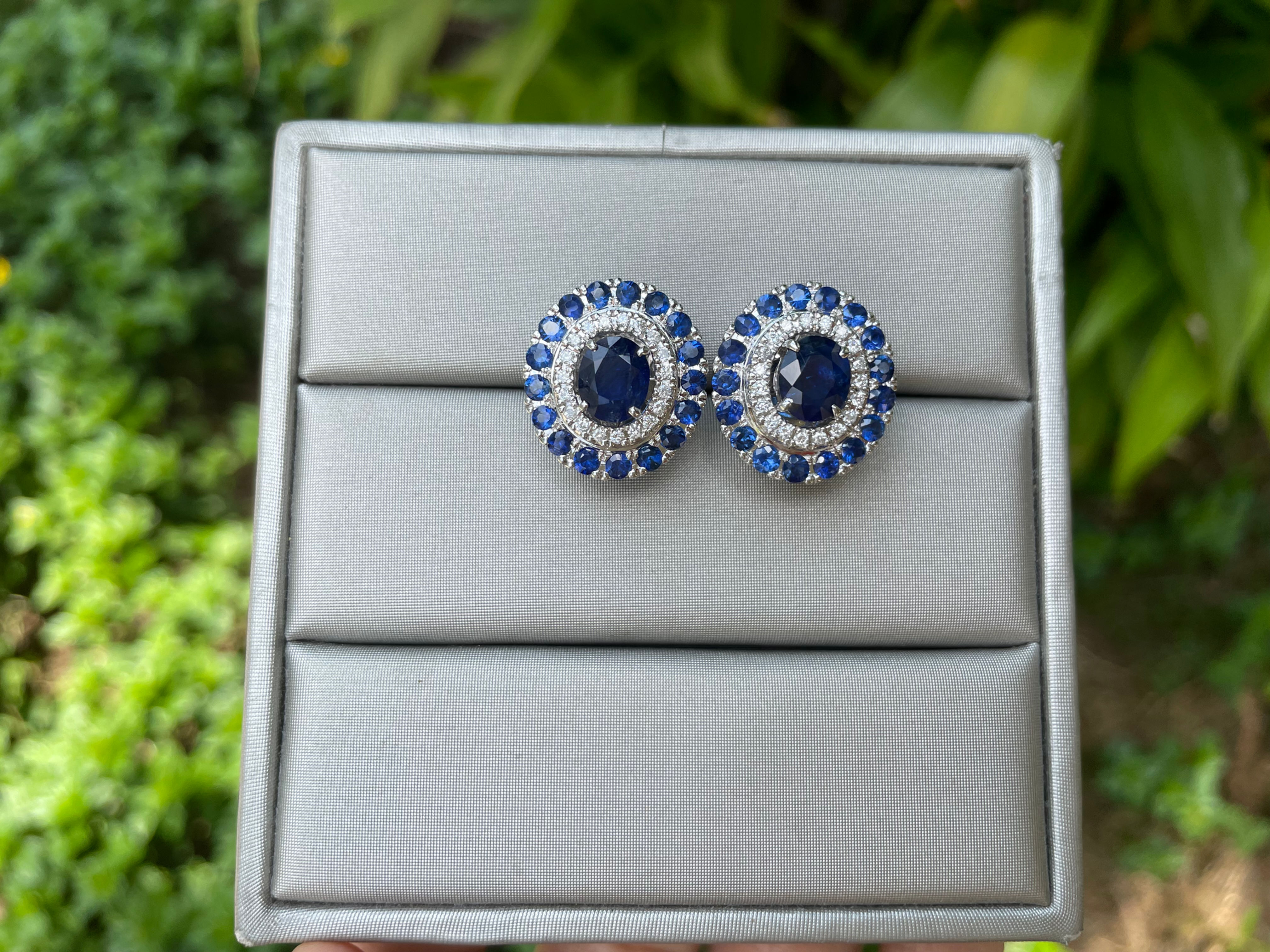 Blue Sapphire and Diamond Halo 3 Way Earring