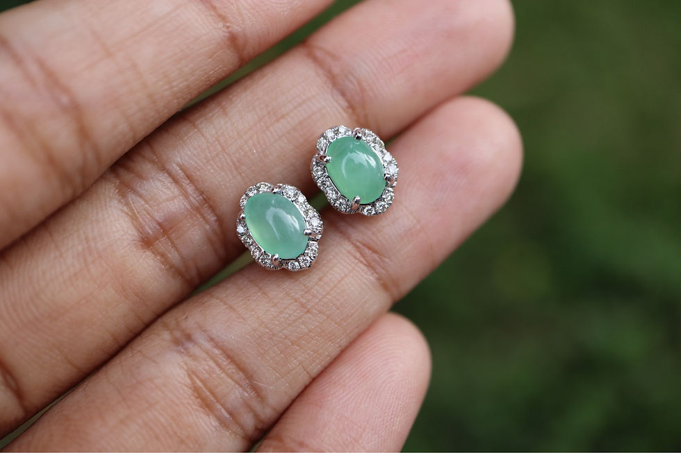Thumbnail: 1.9Ct Light Green Type A Jadeite Jade and Natural Diamond Earring Stud