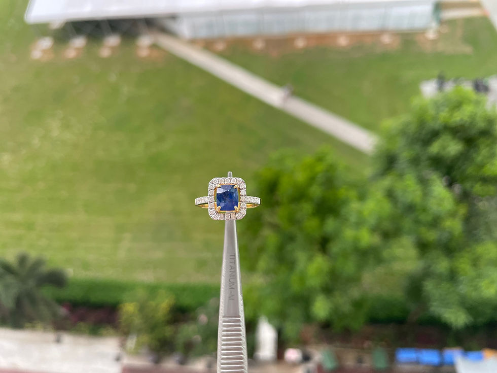 Thumbnail: Burma Unheated Sapphire and Natural Diamonds halo ring in 18k solid gold