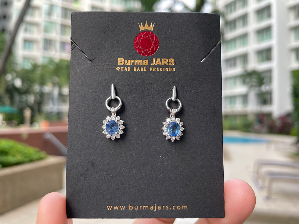 Thumbnail: Blue sapphire and diamonds halo drop earring