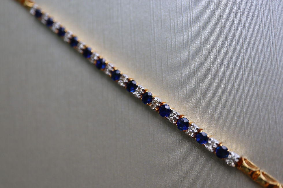 Thumbnail: Vivid Blue Burmese Unheated Sapphire and Diamond Bracelet in 18k solid gold
