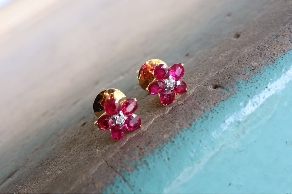 Thumbnail: Vibrant Red Burmese Unheated Ruby Flower Earring