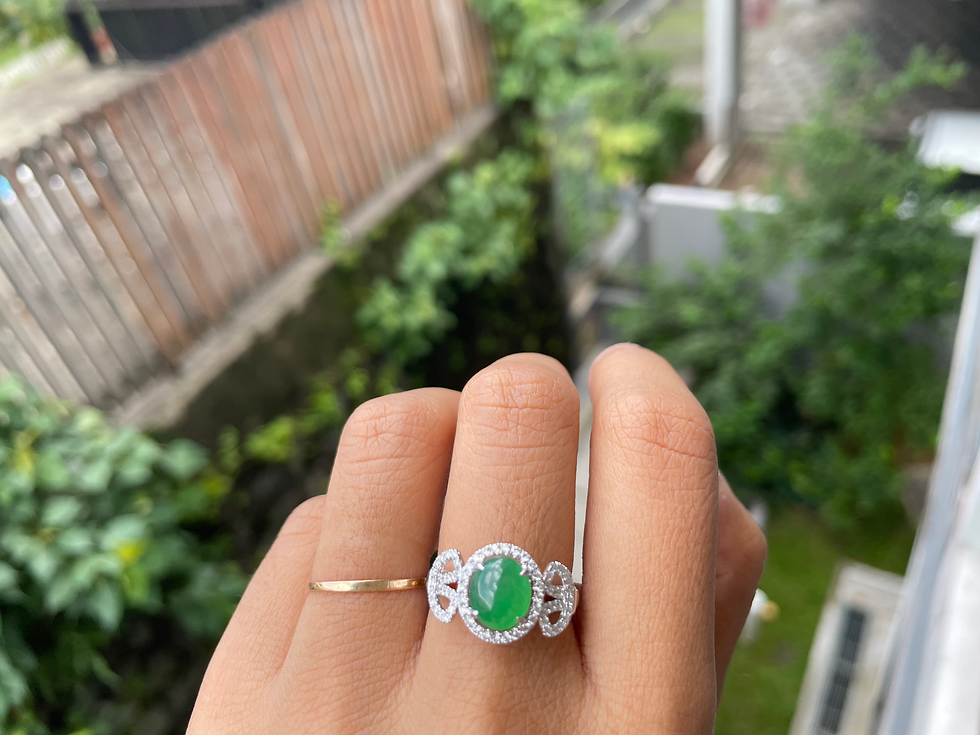 Thumbnail: Burmese Type A Jadeite Jade and diamond ring in 18k solid gold