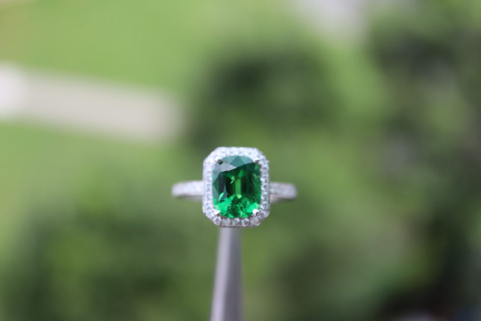 Thumbnail: 2Ct Vivid green Tsavorite Garnet and Natural Diamond Ring