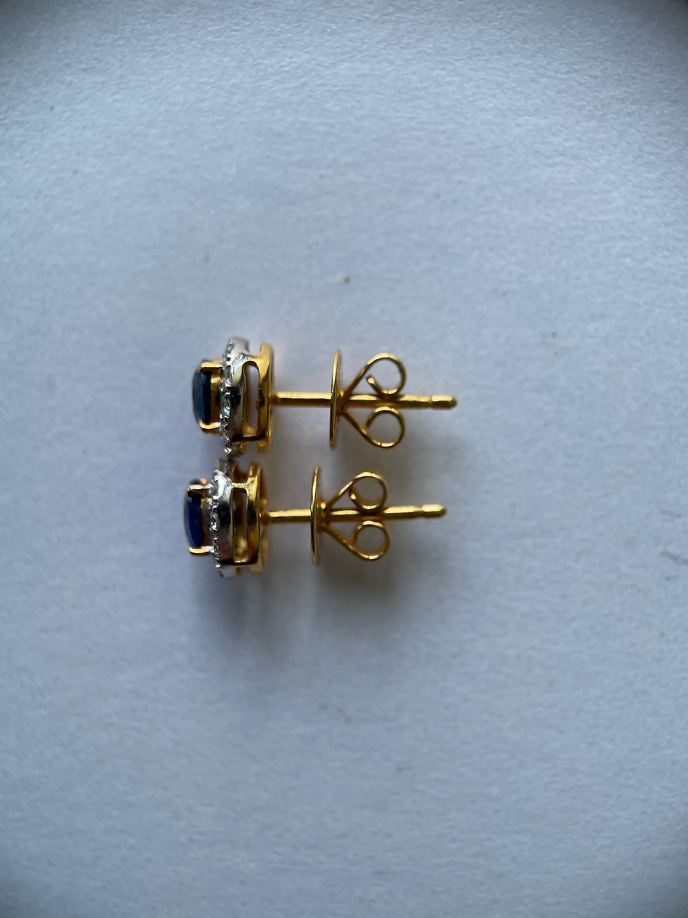 Thumbnail: 1.18Ct Unheated Burma Blue Sapphire Earring with Natural Diamonds in 18k gold
