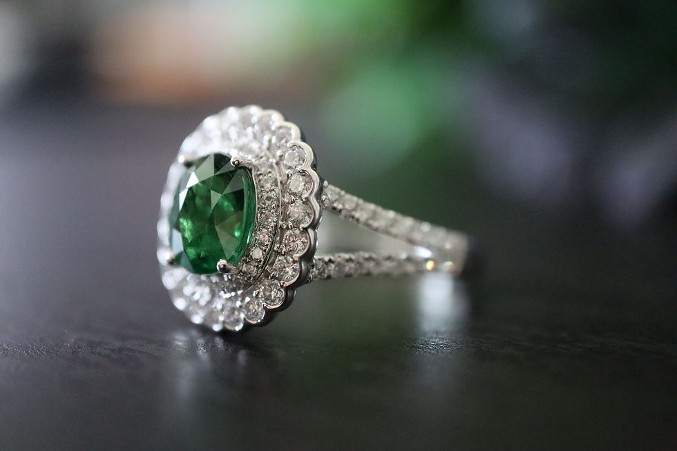 Thumbnail: 1.51Ct Vivid green Tsavorite Garnet and Natural Diamond Ring