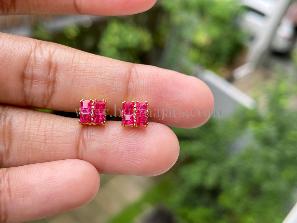 Thumbnail: Mansin Neon Hot Pink Spinel Earring in 18k solid gold