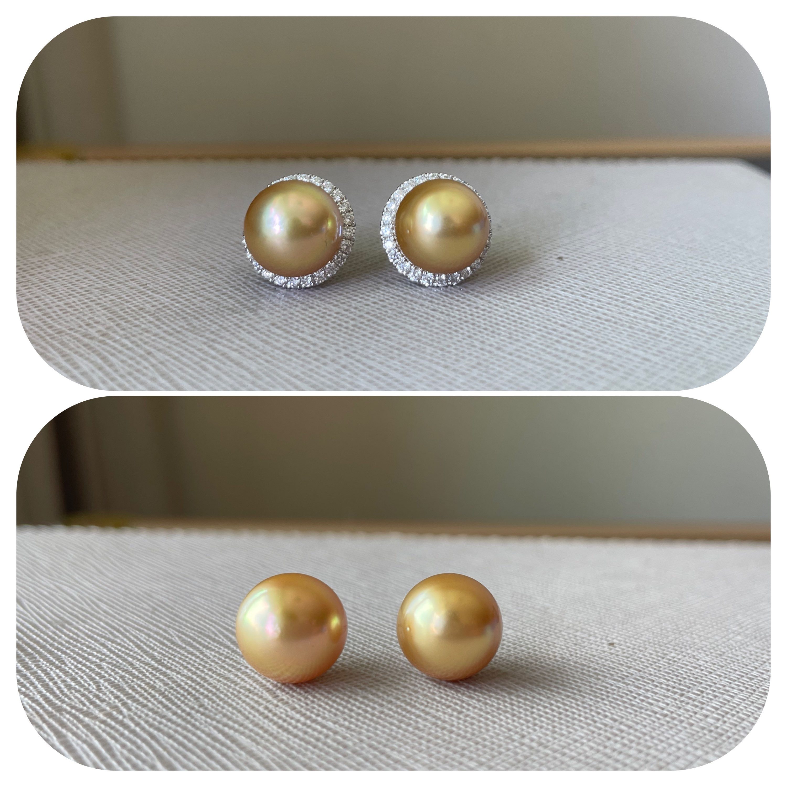 (Bespoke Order Ref: )10mm golden south sea pearl earring in 18k solid gold
