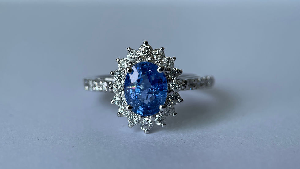 Thumbnail: 1.59Ct Unheated Blue Sapphire and Diamond Ring in 18K gold