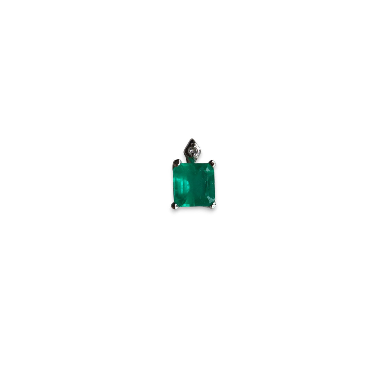 IGI 0.67Ct Colombian emerald pendant with natural diamond in 18K White Gold