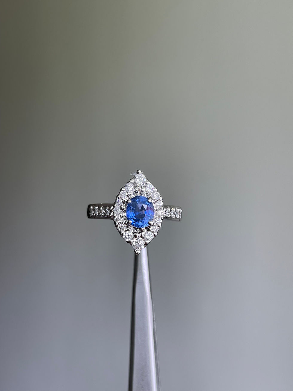 Thumbnail: 0.83Ct Unheated Blue Sapphire And Natural Diamond in 18K solid gold