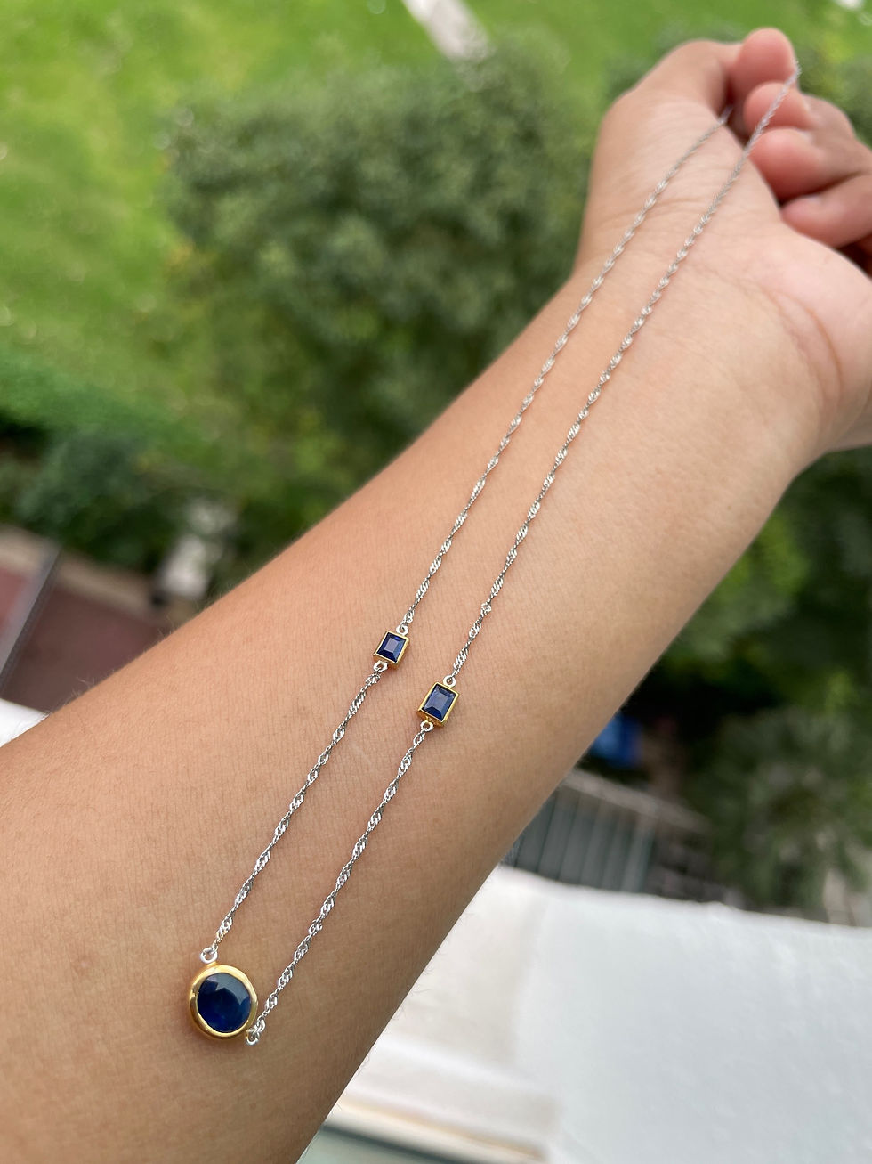Thumbnail: Burmese No Heat Blue Sapphire Yard Necklace