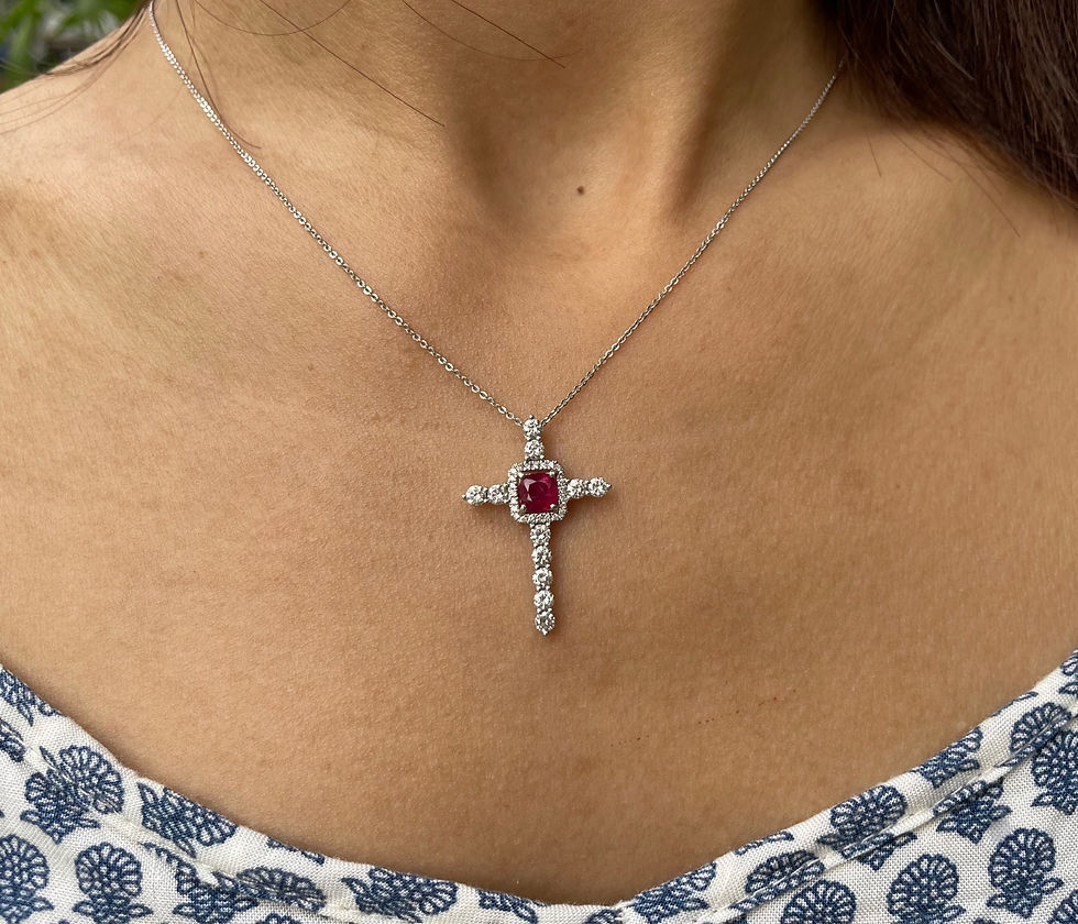 Thumbnail: Unheated Ruby and Natural Diamond Cross Pendant