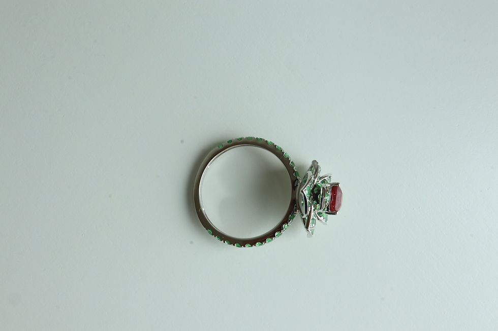 Thumbnail: Red spinel and Tsavorite Ring in 18k Solid Gold