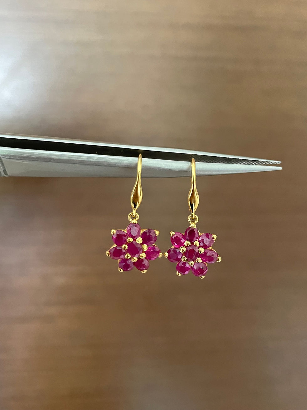 Thumbnail: Burmese Unheated Ruby Flower Earring