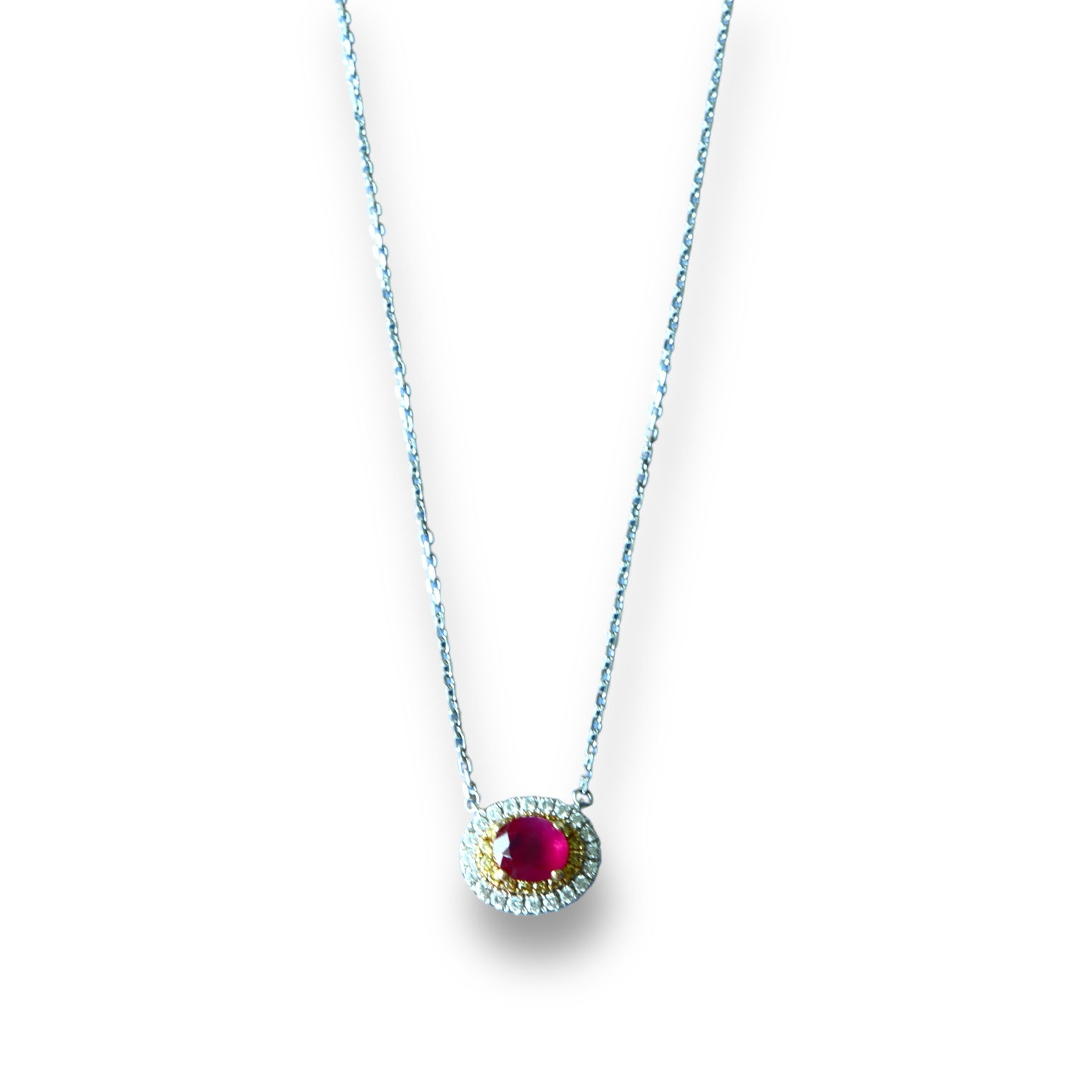 Burmese Unheated Ruby, Natural Yellow Diamonds pendant