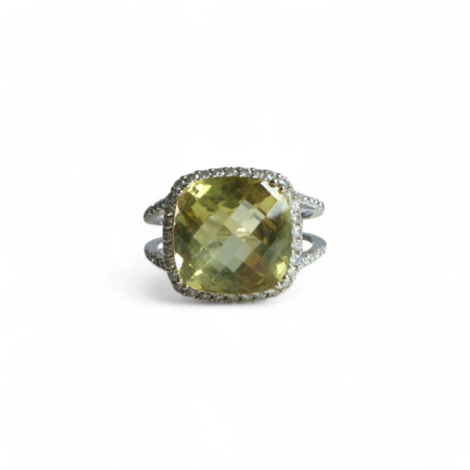 Lemon Quartz and Natural Diamond Ring