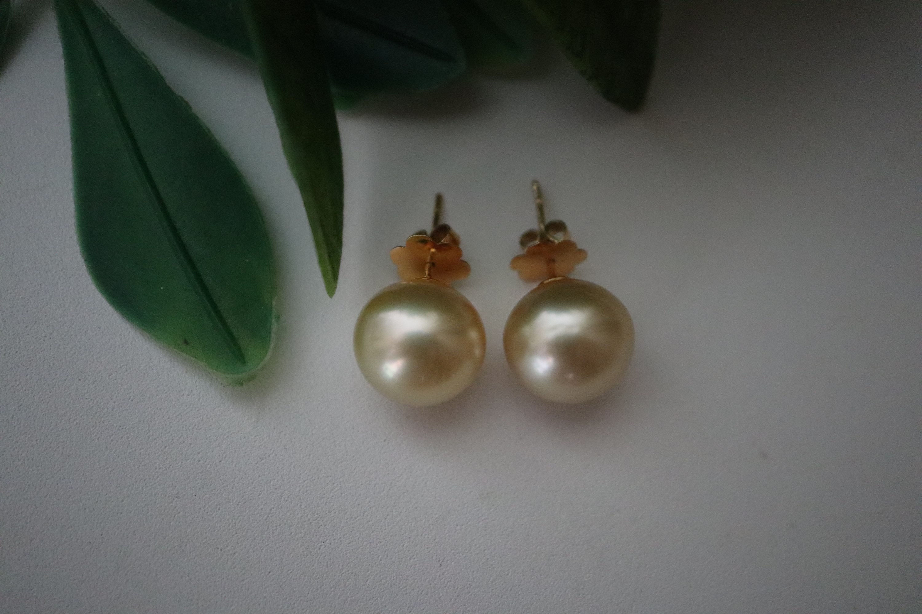 11.26mm cream color south sea pearl earring in 18k solid gold
