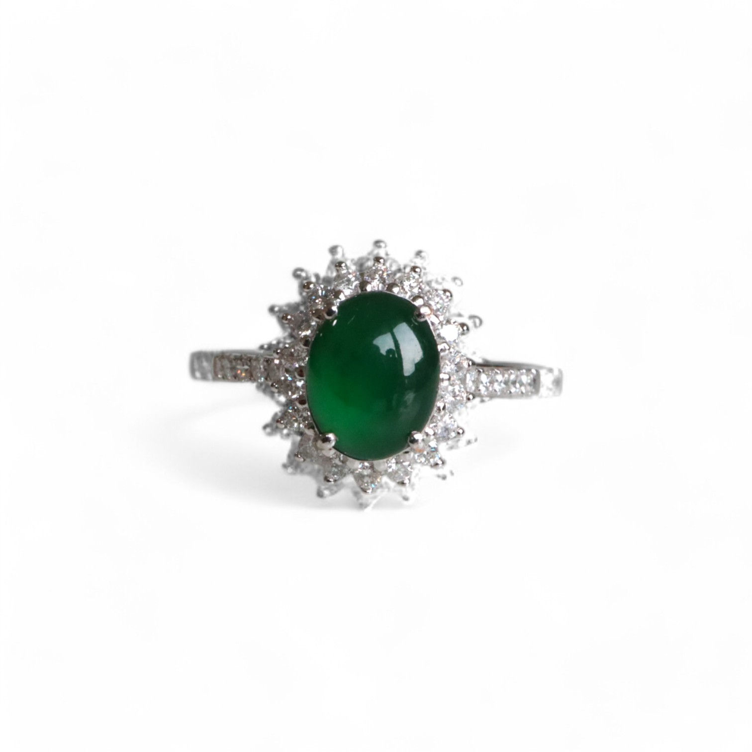 NGI certified 1.55Ct Type A Jadeite Jade and Natural Diamond ring in 18k gold