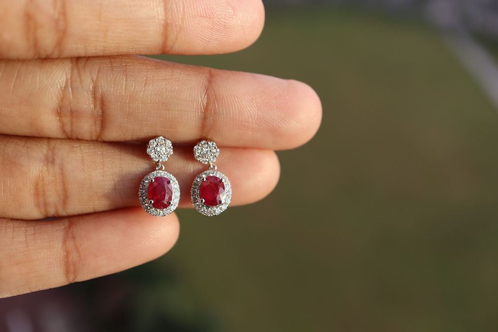 Thumbnail: Total 1.62ct Burma unheated Ruby and Natural diamond Dangle Drop Earring