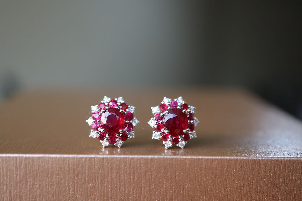 Thumbnail: NGI certified Vivid Red Burmese Unheated Ruby Cluster Earring (Detachable)