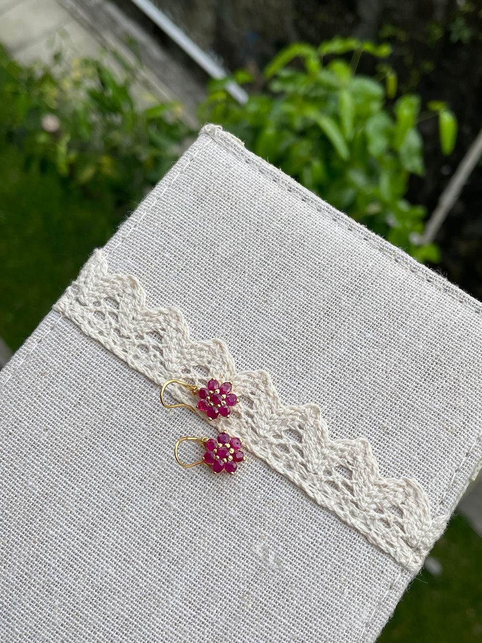 Thumbnail: Burmese Unheated Ruby Flower Earring