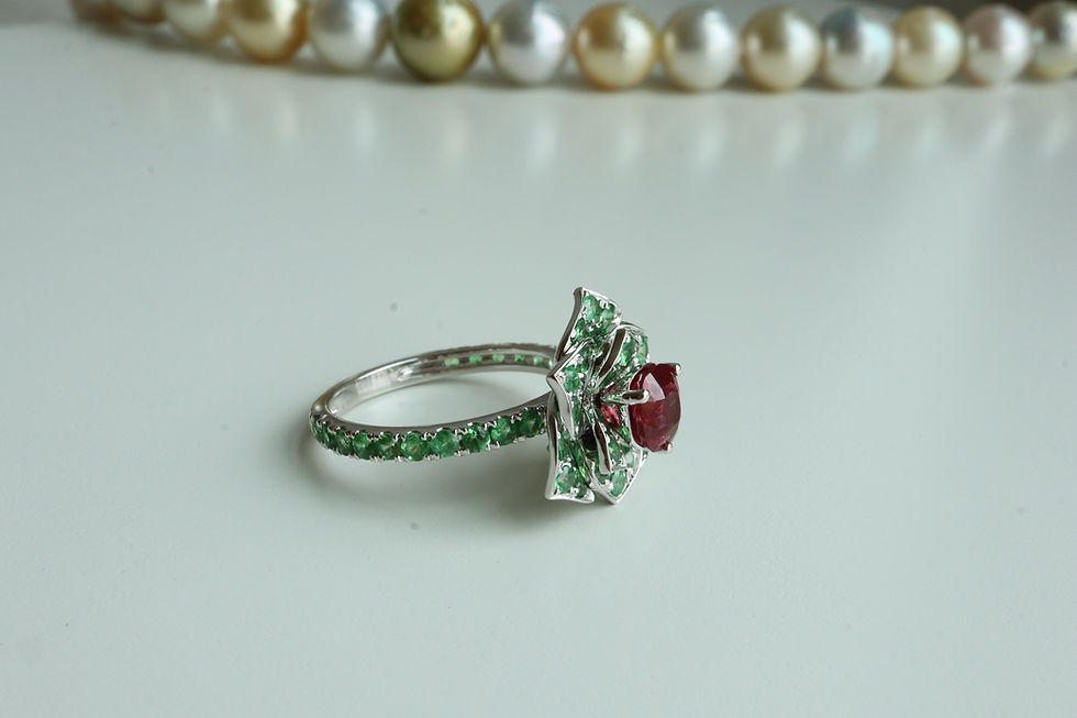 Thumbnail: Red spinel and Tsavorite Ring in 18k Solid Gold