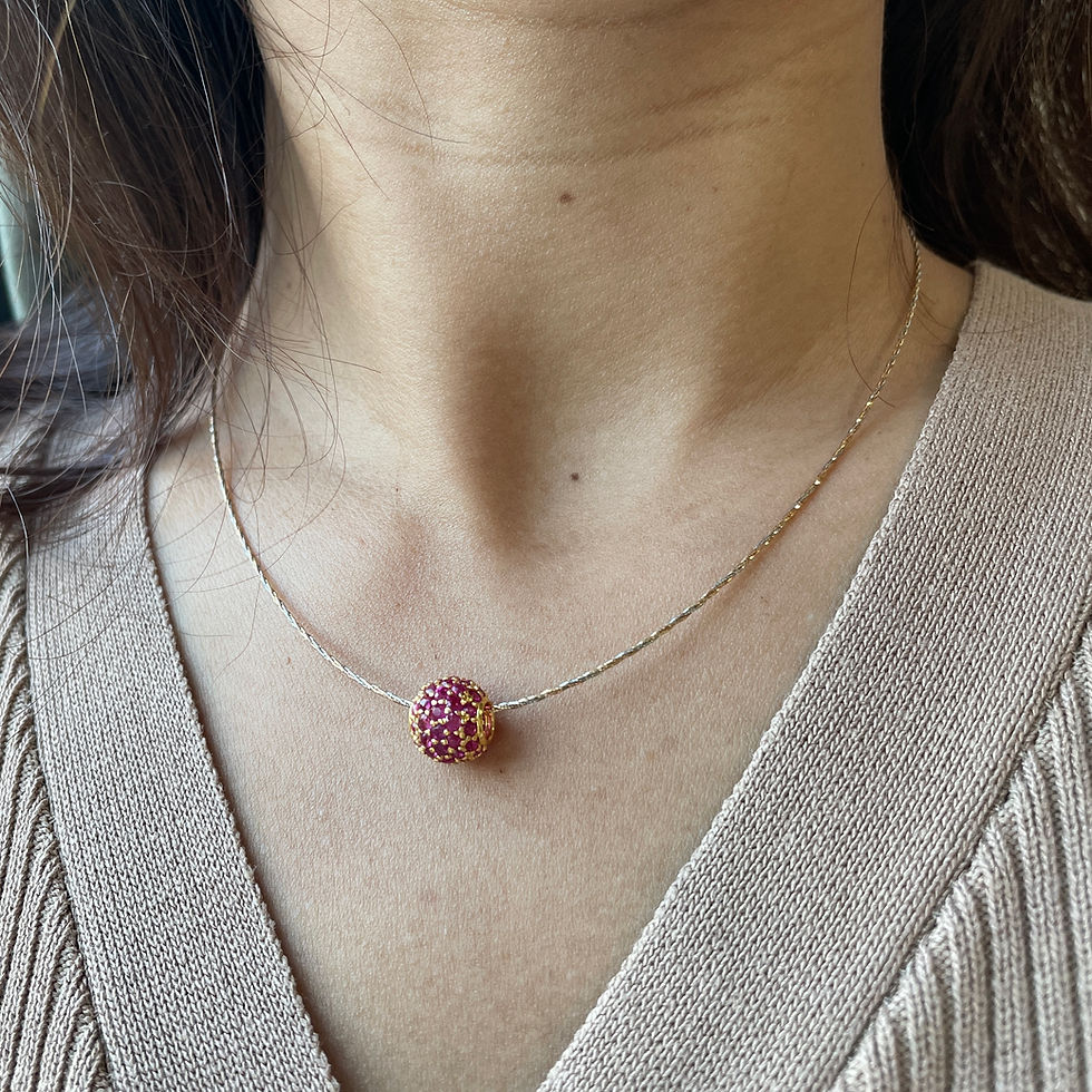 Thumbnail: No Heat Burma Ruby Pendant Ball in 18K Yellow Gold-Burmese Unheated Ruby Pendant