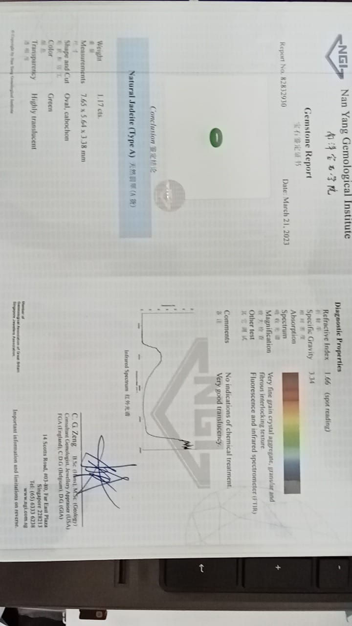 Thumbnail: NGI certified 1.17Ct Type A Jadeite Jade