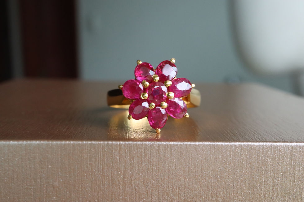 Thumbnail: Unheated Burma ruby flower ring in 21k solid gold