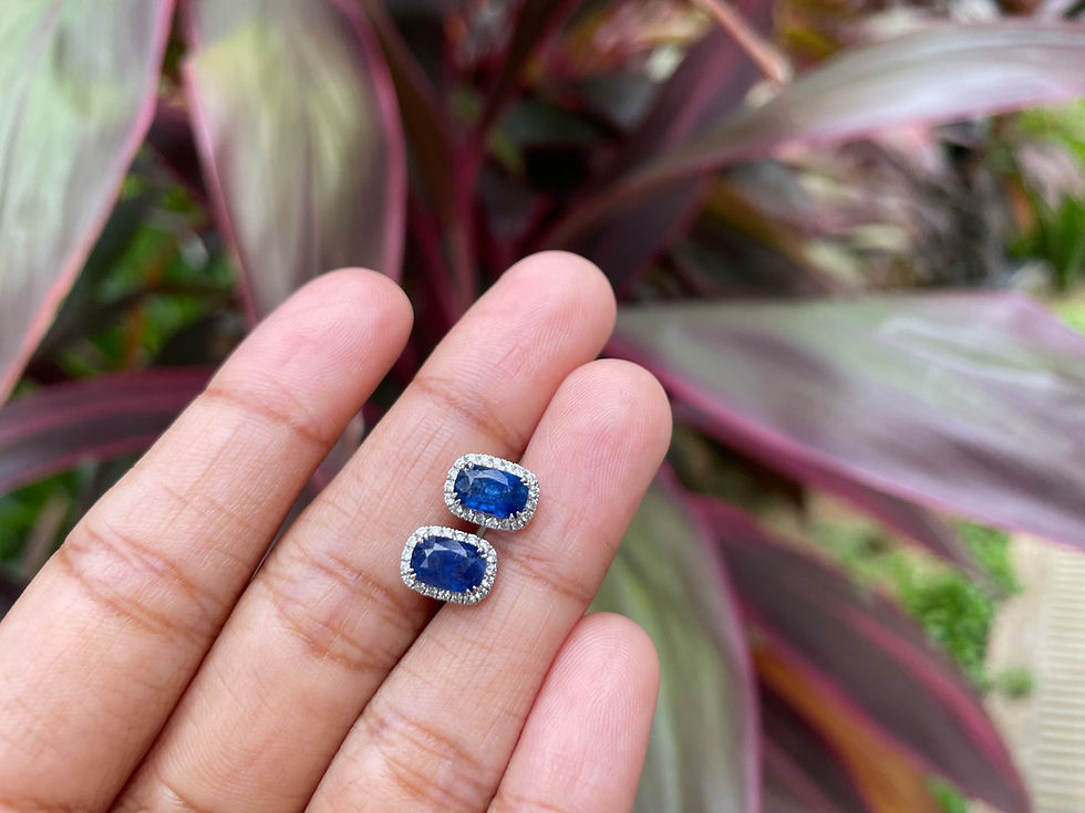 Thumbnail: 2.13Ct Unheated Blue Sapphire and Natural Diamond in 18k gold earring