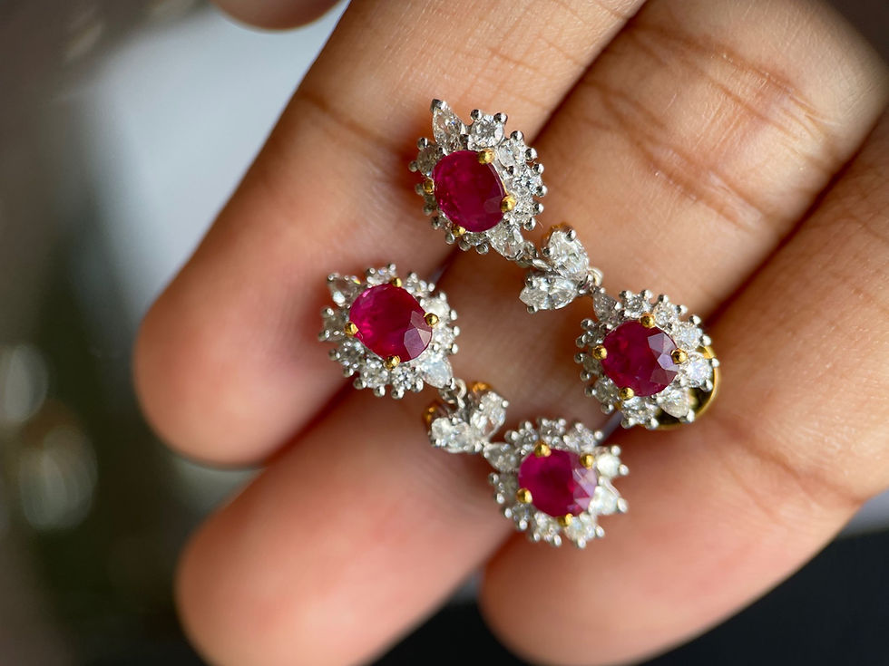 Thumbnail: Total 2.5Ct Bright Vivid red Ruby and Natural diamond Dangle Drop Earrin