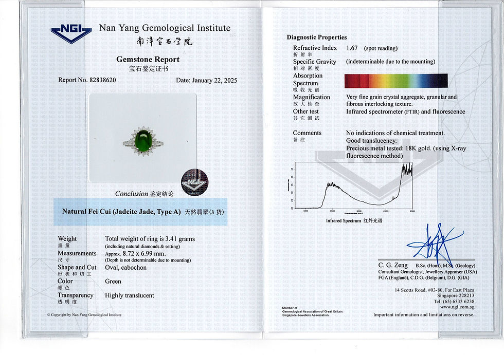 Thumbnail: NGI certified 1.55Ct Type A Jadeite Jade and Natural Diamond ring in 18k gold