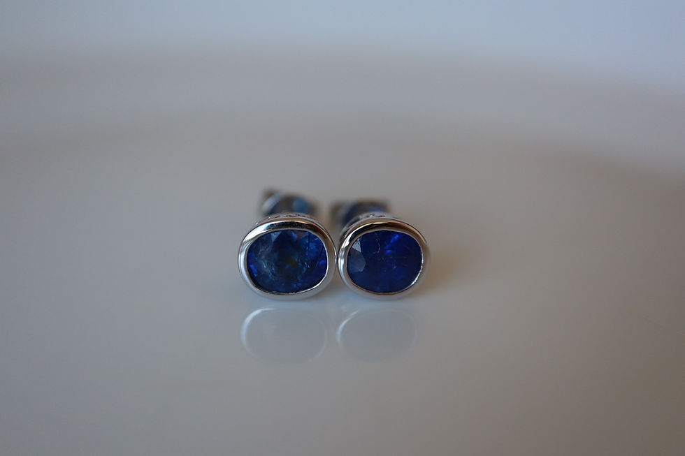 Thumbnail: Blue Sapphire Bazel Stud Earring
