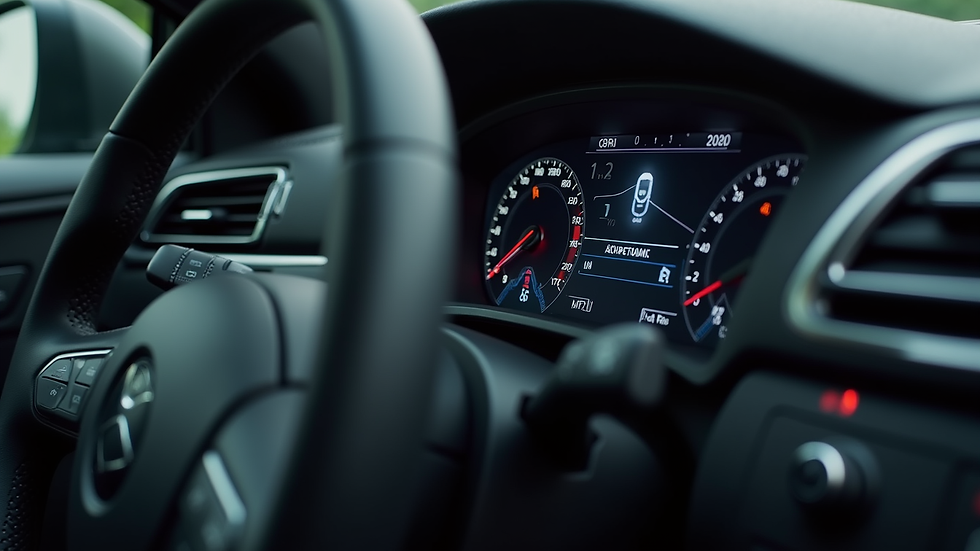 Close-up view of a car dashboard with diagnostic tools