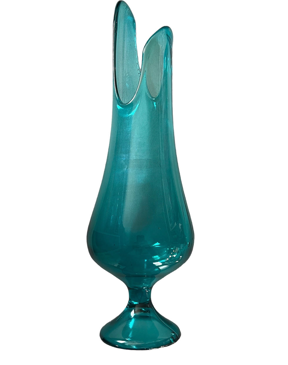 MCM Blue SwungSwag Vase / LE Smith Double Dip Aqua Blue Pedestal Vase