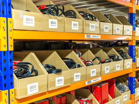 organized bins in racking