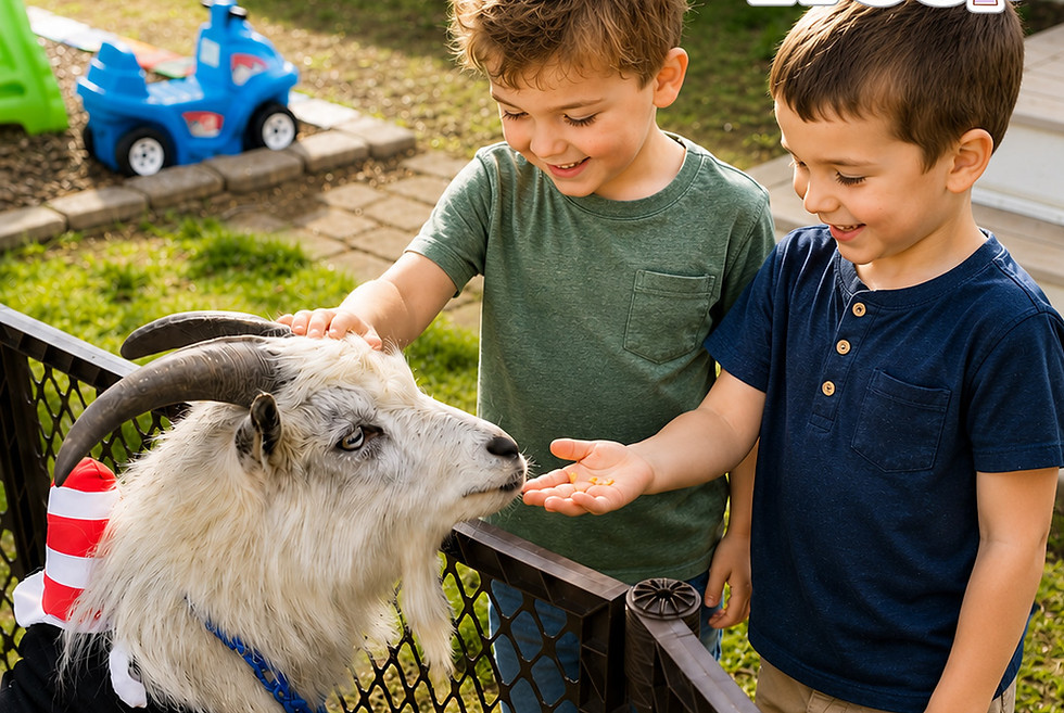 Children pet a goat at horseback riding lessons Howell NJ