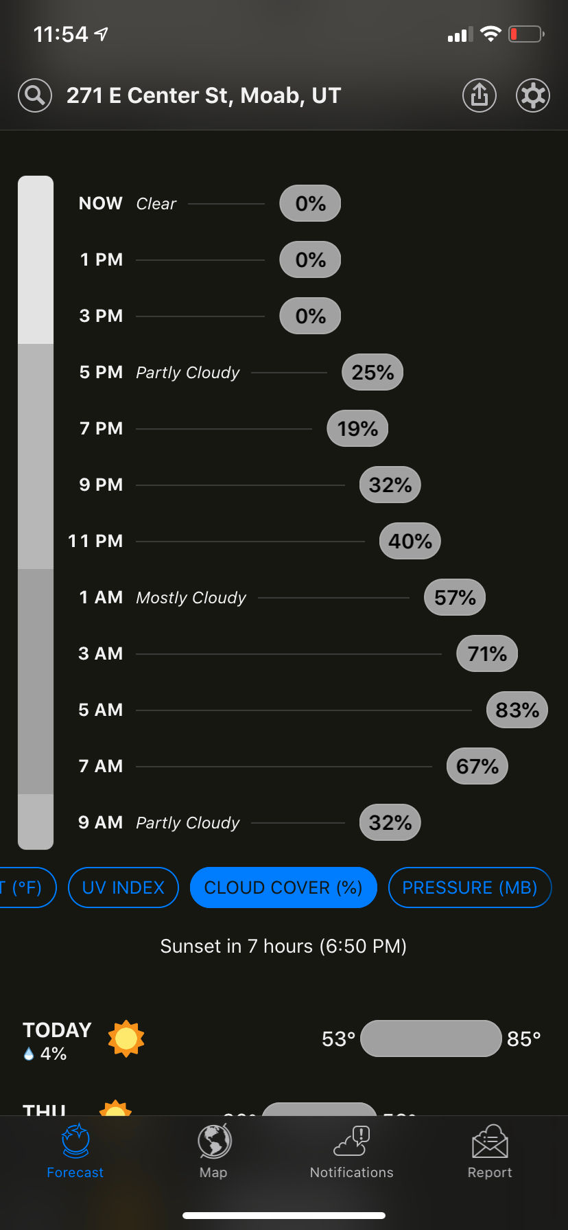 viewing cloud cover in the dark sky app