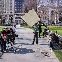 Shooting a short film in New York's Columbus Square.