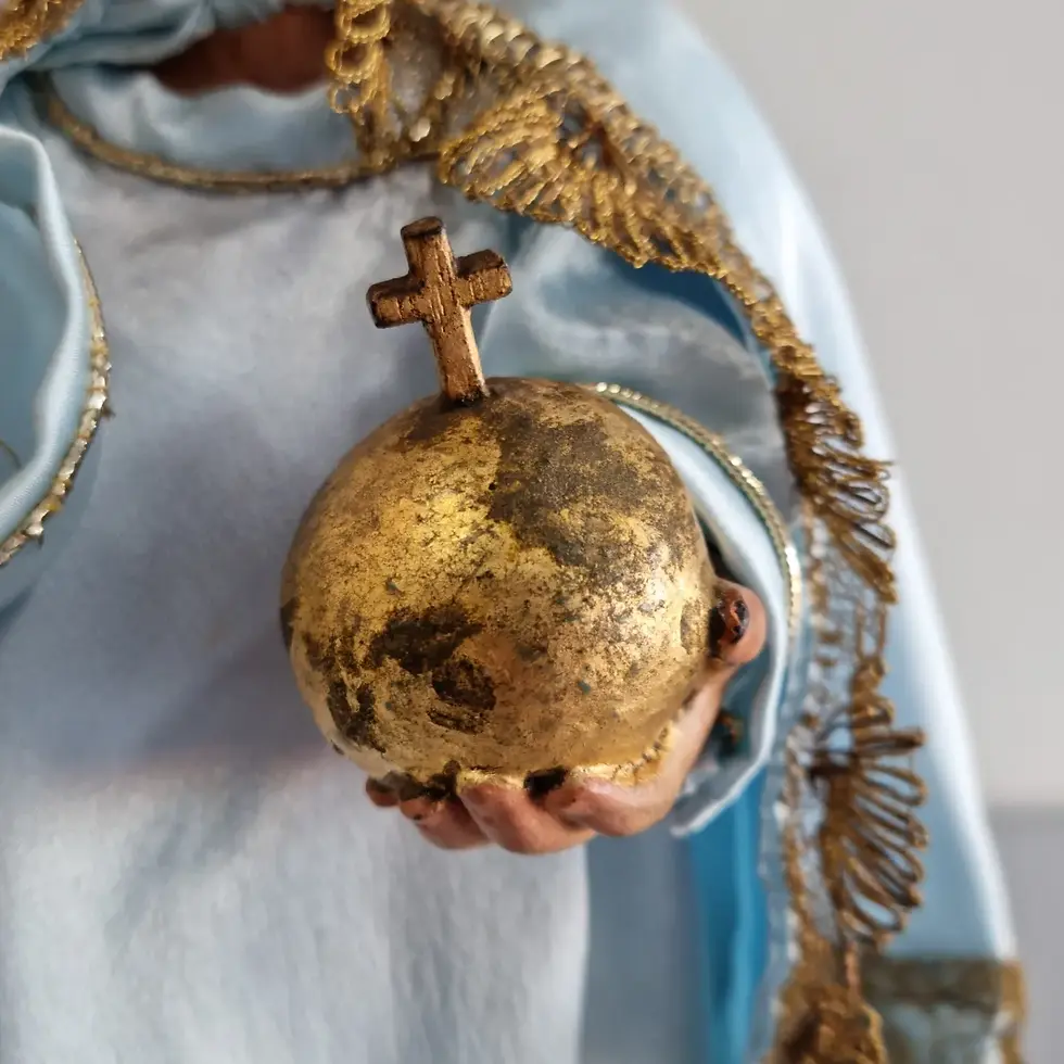 Miniatura: Menino Jesus Salvador do Mundo Séc. XIX com resplendor em Prata