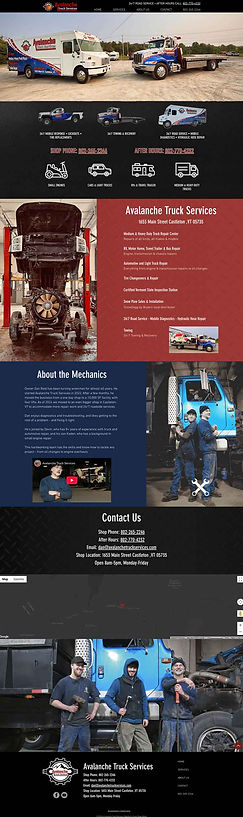 A full screen image of the Avalance Truck Services website, a single page design by Clover Ridge Media