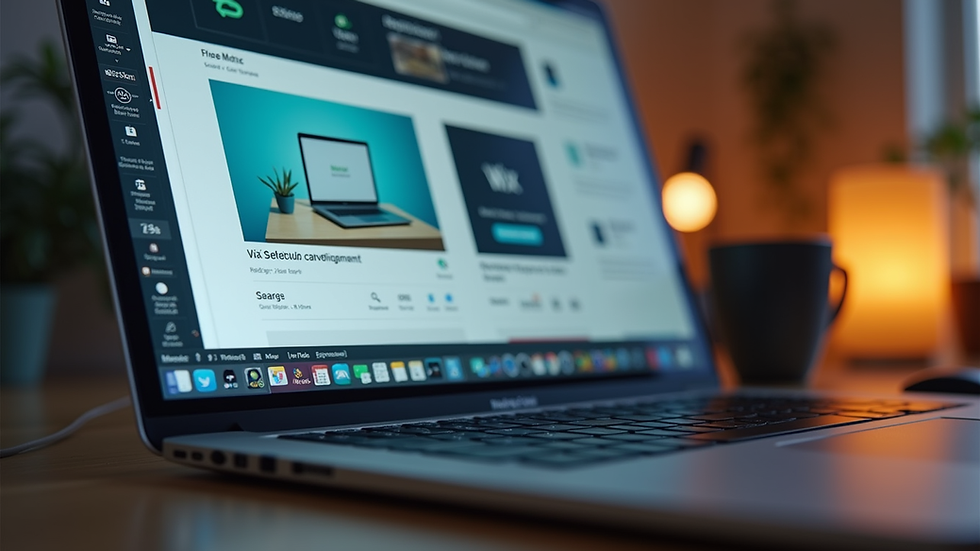 Eye-level view of a laptop screen showing a Wix website editor interface