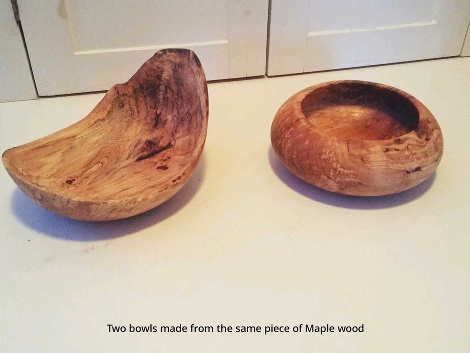 Two bowls made from the same piece of maple wood