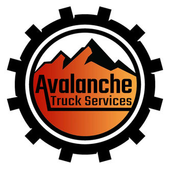 A logo design combining mountain imagery and gears with the words Avalanche Truck Services