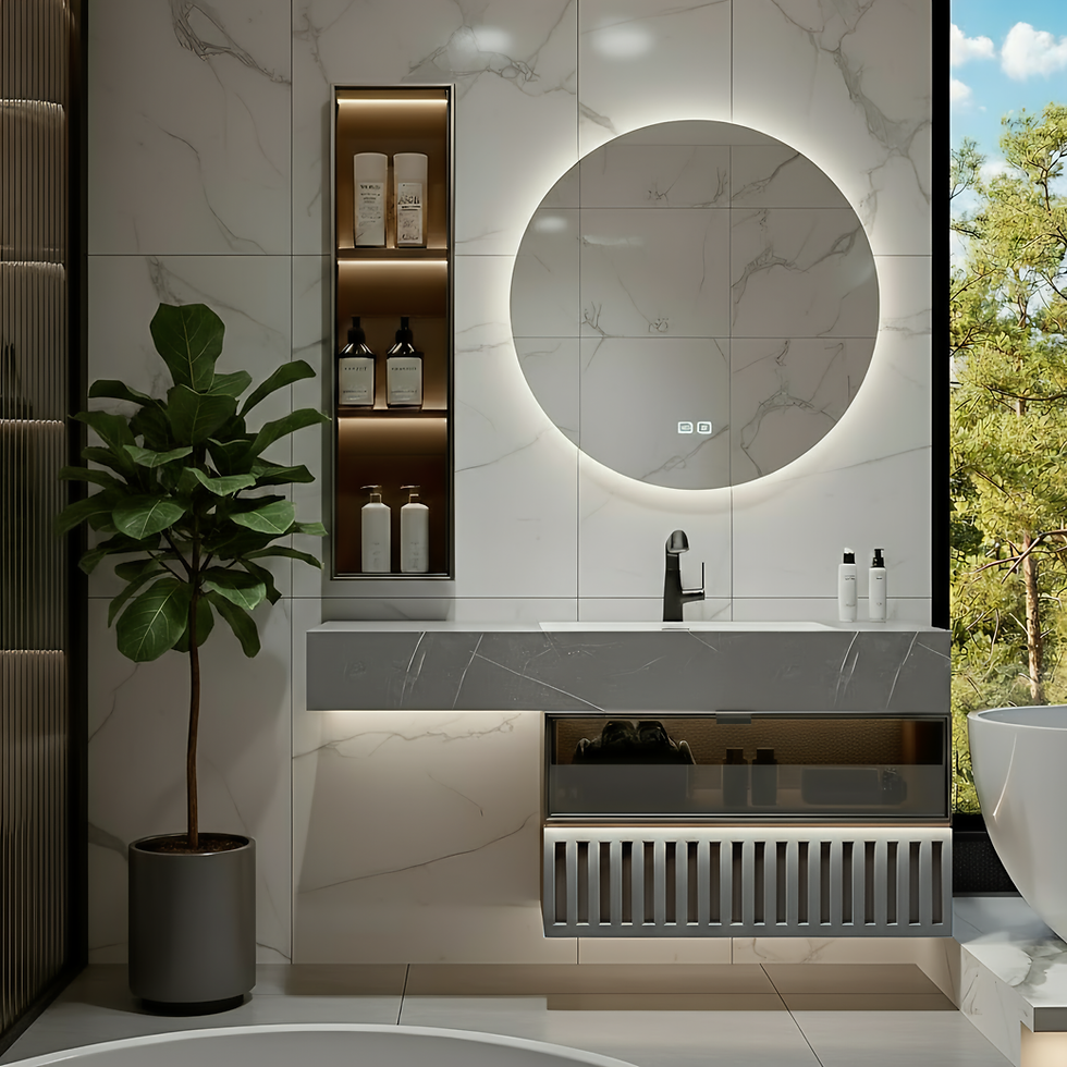 Danubio SY2028 - Tocador Gris Moderno con Espejo LED y Botiquín Iluminado