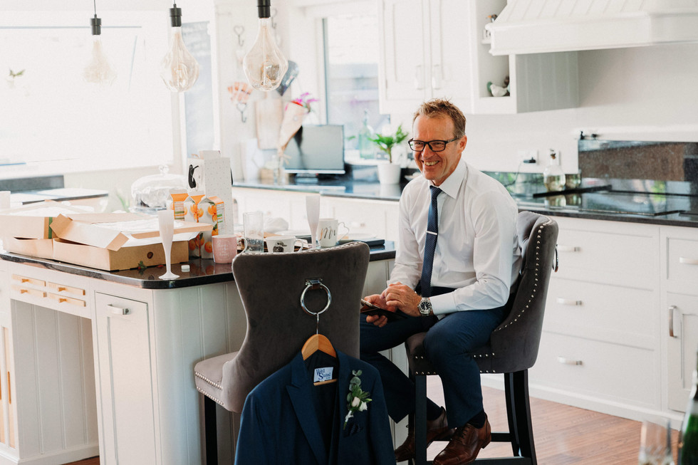 Father of the Bride laughing at Isle of Wight Wedding